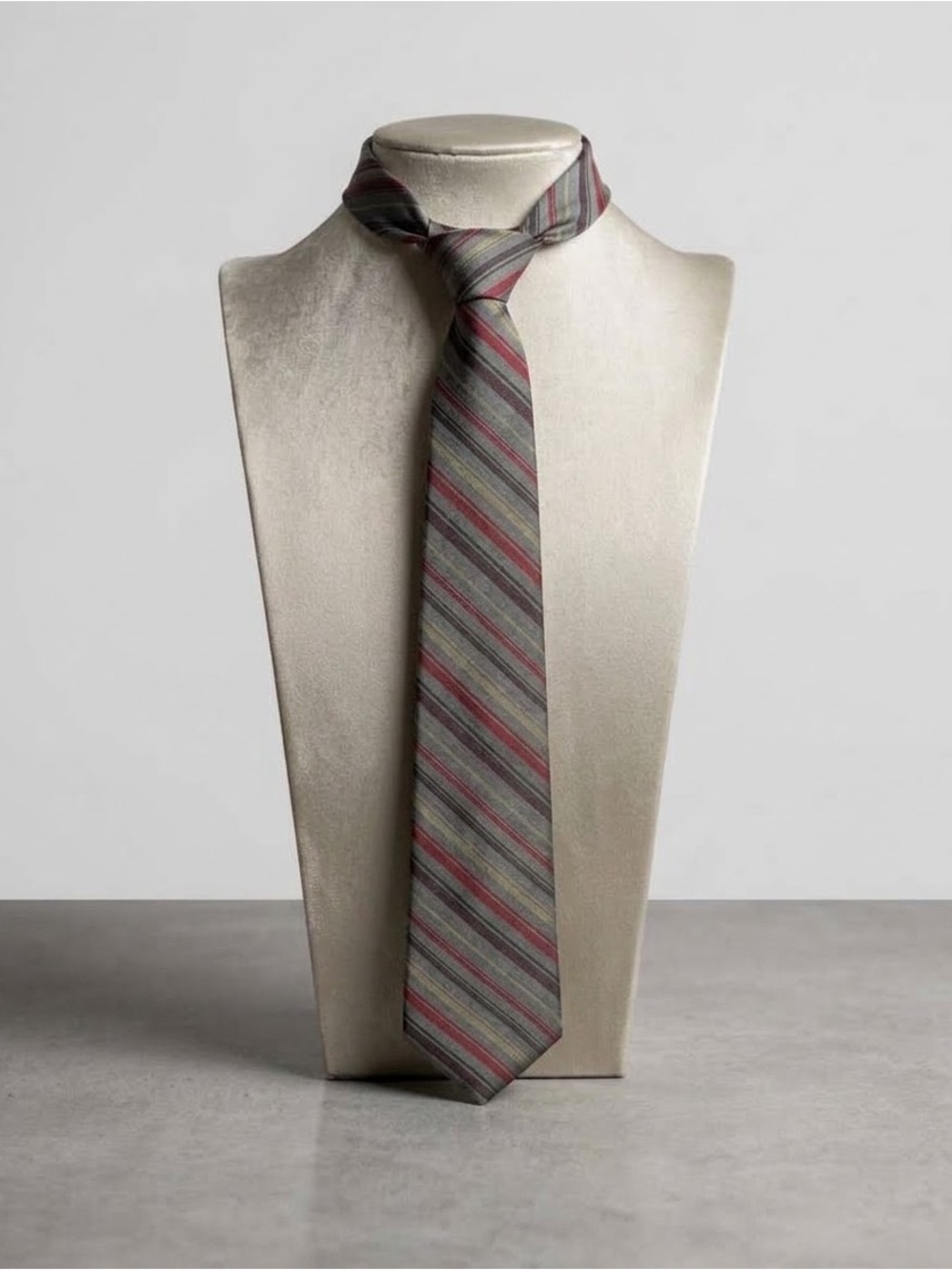 Vintage Vogue Gray Tie with Red and Green Stripes